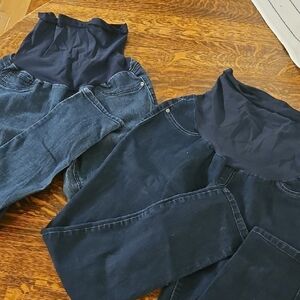 2 Pairs Of Dark Blue Denim Jeans with Black Waistband, Maternity!